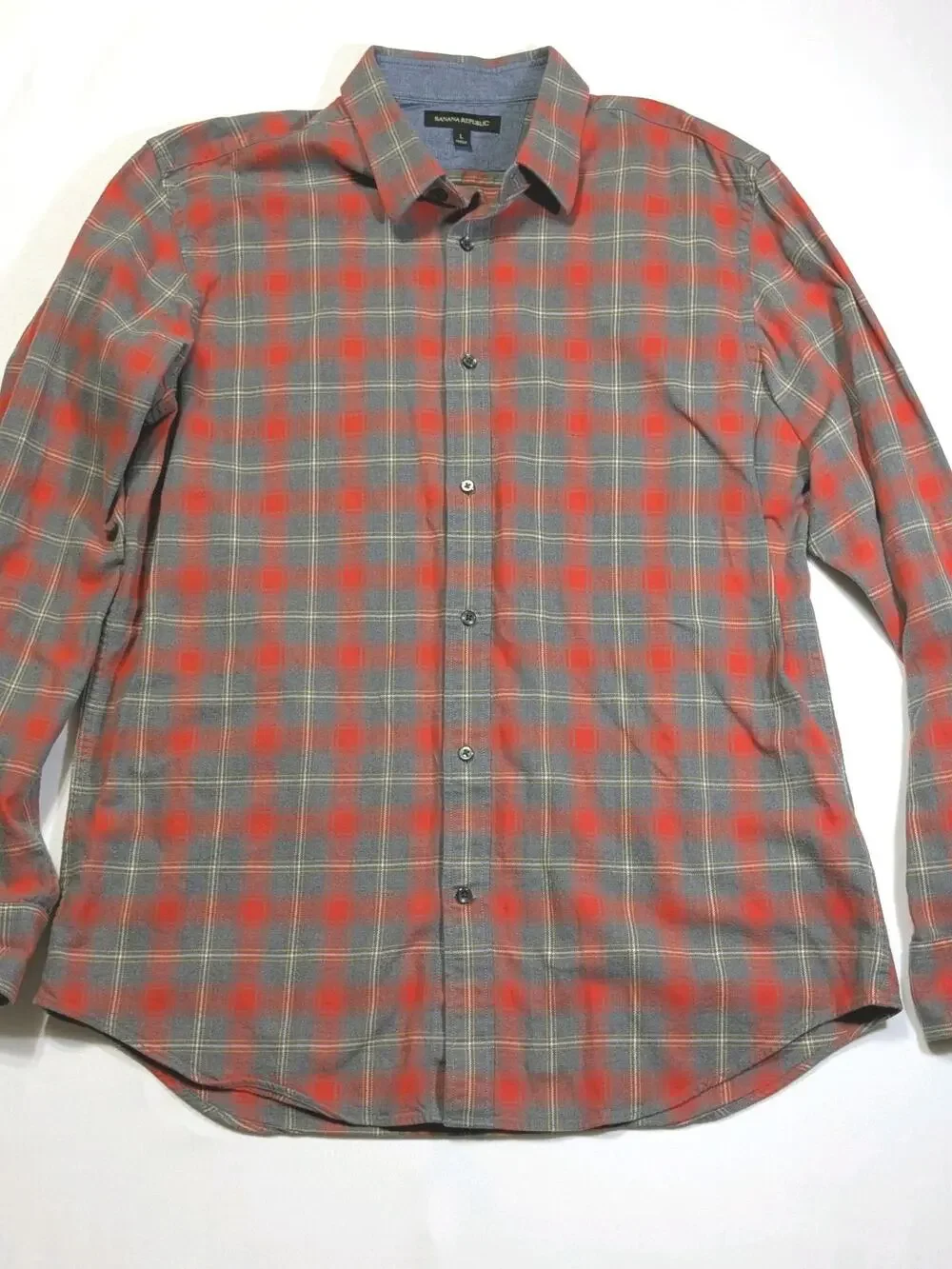 Banana Republic Men's Plaid Flannel Shirt Red & Grey Medium